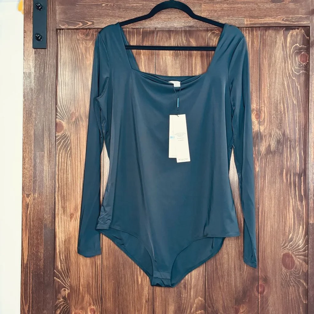 CALVIN KLEIN Women's XL Square-Neck Black Long Sleeved Bodysuit NWT - Picture 5 of 6
